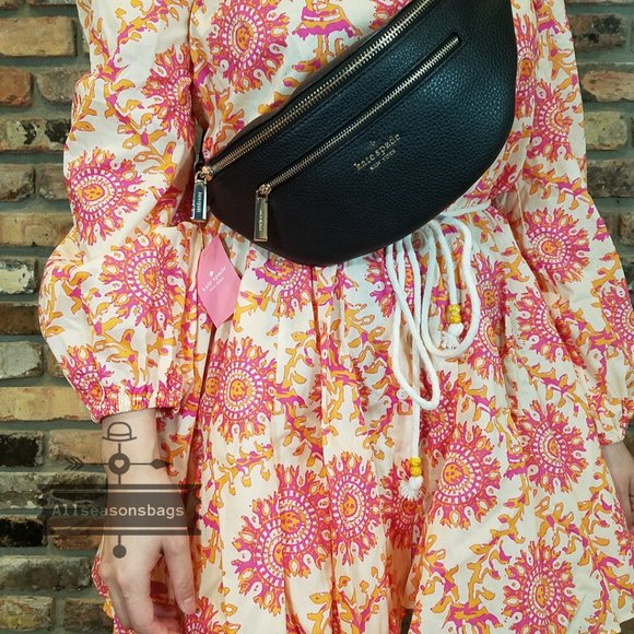 LEATHER Kate Spade Leila Belt Bag Black Zipper Fanny BAG - Picture 2 of 9